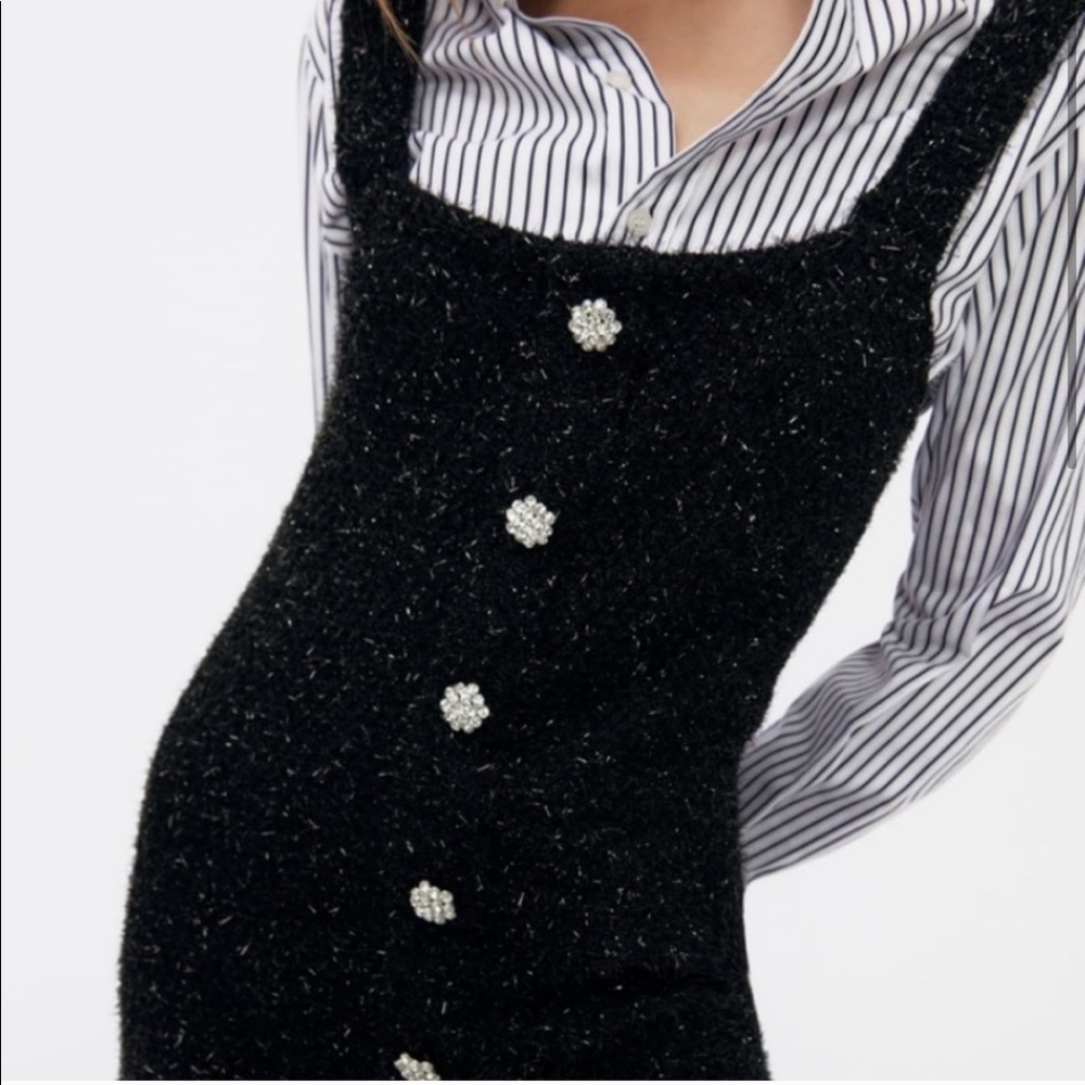 NWT Zara Jewel Button Dress TRF Black